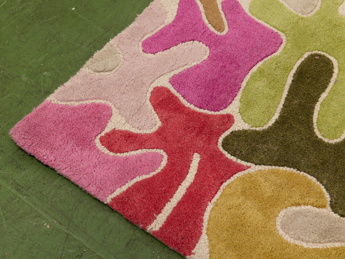 Modern Abstract Area Rug in Olive and Berry Tones