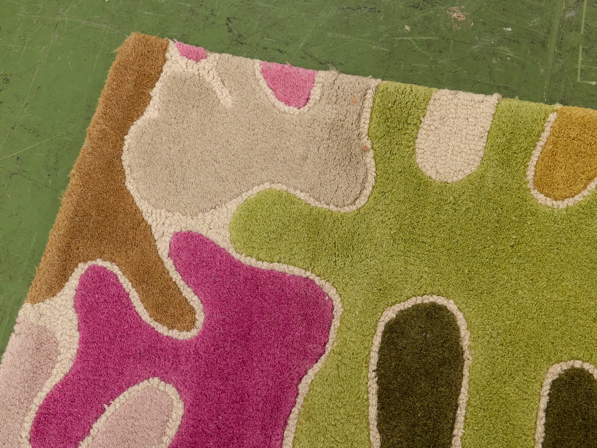Modern Abstract Area Rug in Olive and Berry Tones