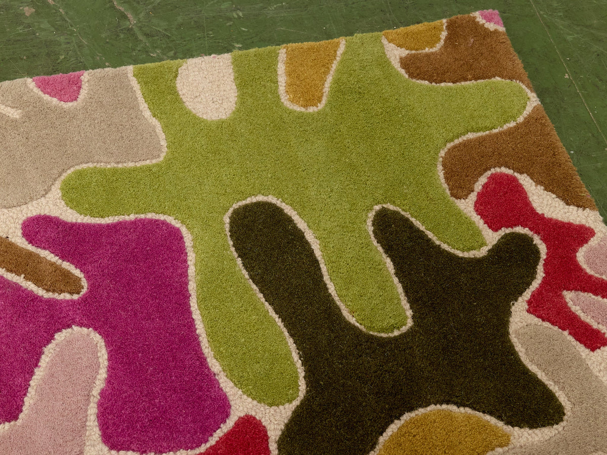 Modern Abstract Area Rug in Olive and Berry Tones