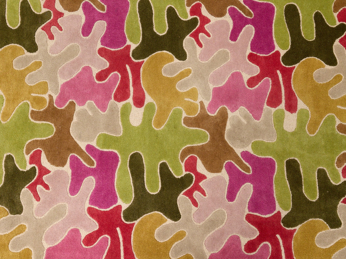 Modern Abstract Area Rug in Olive and Berry Tones