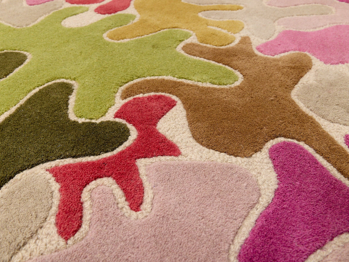 Modern Abstract Area Rug in Olive and Berry Tones