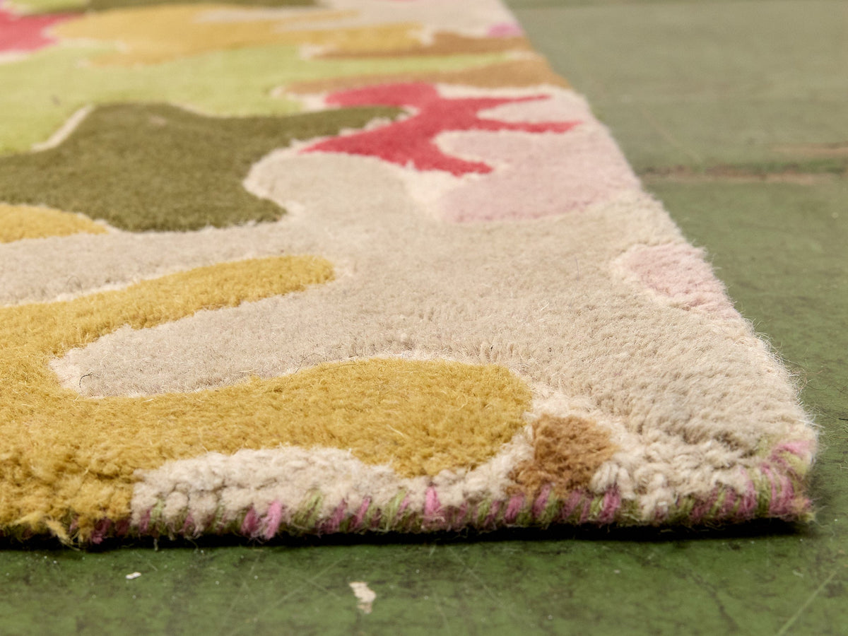 Modern Abstract Area Rug in Olive and Berry Tones