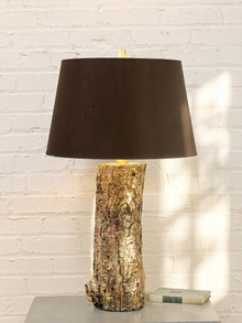 Vintage Organic Modern Tree Trunk Table Lamp with Black Drum Shade