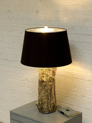 Vintage Organic Modern Tree Trunk Table Lamp with Black Drum Shade