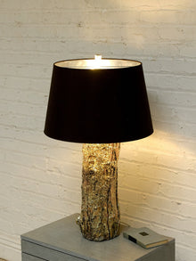 Vintage Organic Modern Tree Trunk Table Lamp with Black Drum Shade