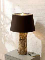Vintage Organic Modern Tree Trunk Table Lamp with Black Drum Shade