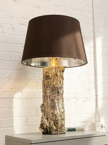 Vintage Organic Modern Tree Trunk Table Lamp with Black Drum Shade