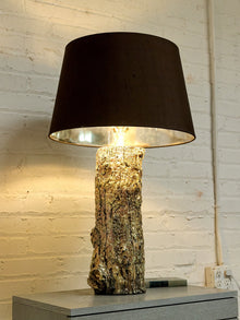 Vintage Organic Modern Tree Trunk Table Lamp with Black Drum Shade