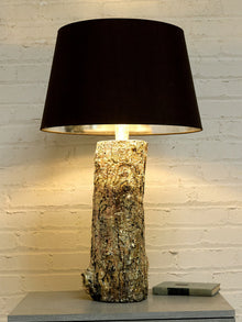 Vintage Organic Modern Tree Trunk Table Lamp with Black Drum Shade