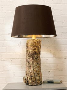 Vintage Organic Modern Tree Trunk Table Lamp with Black Drum Shade