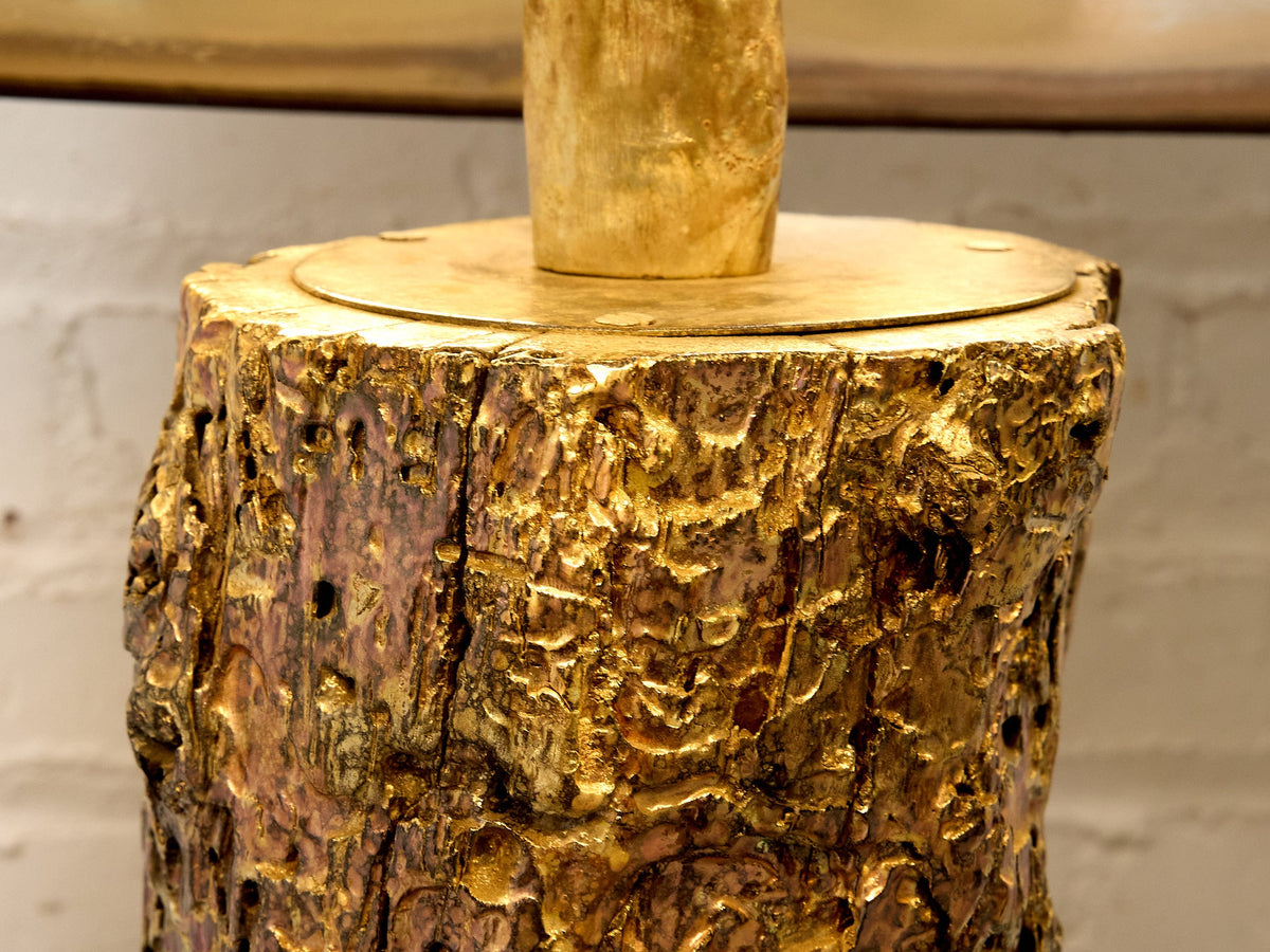 Vintage Organic Modern Tree Trunk Table Lamp with Black Drum Shade