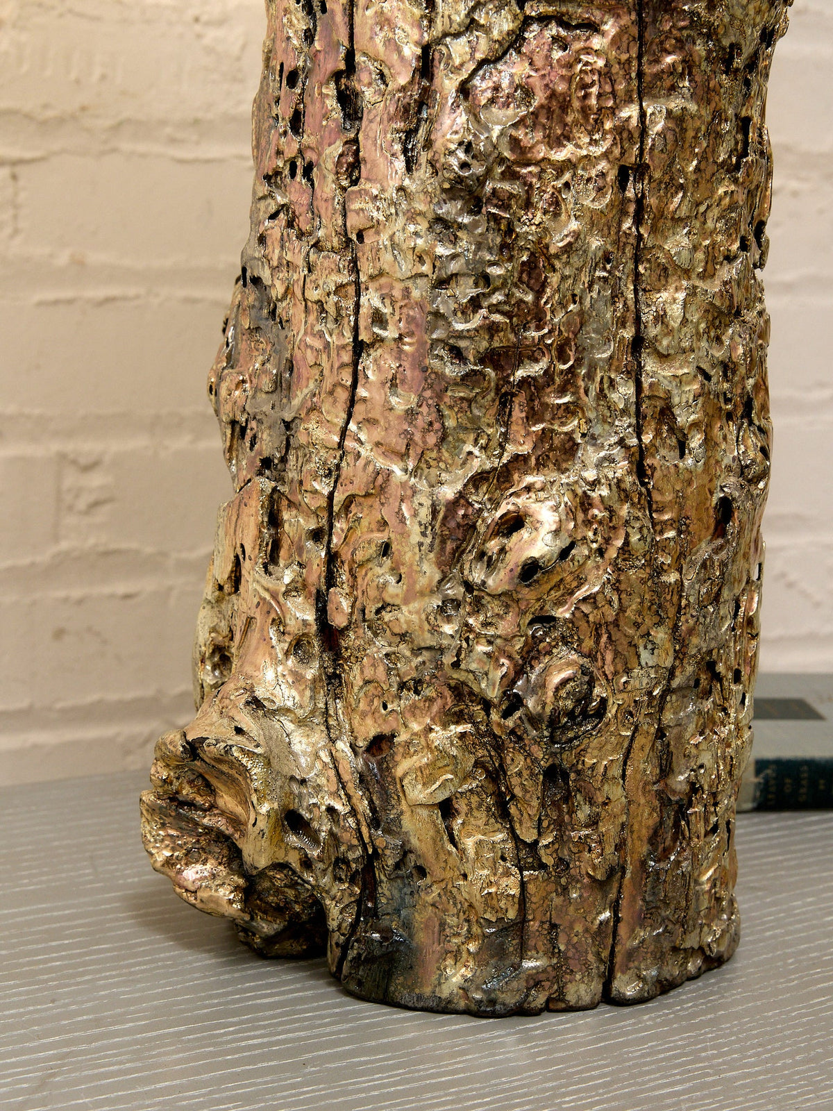 Vintage Organic Modern Tree Trunk Table Lamp with Black Drum Shade