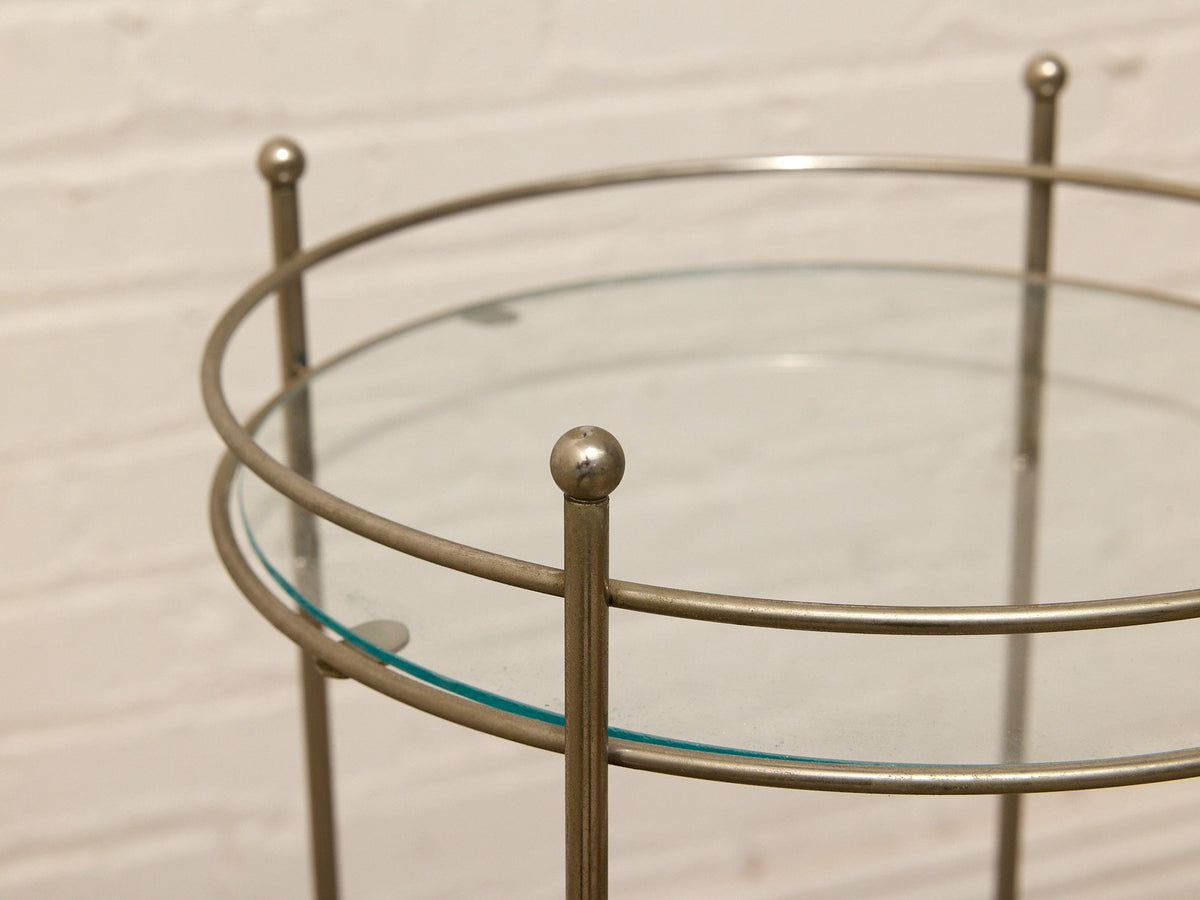 Vintage Three-Tier Metal & Glass Round Side Table