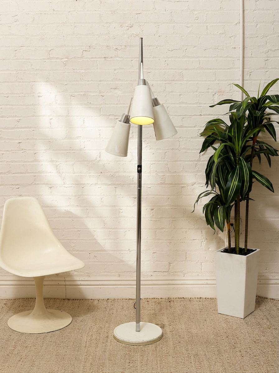 Vintage Mid-Century Three-Light Floor Lamp with Adjustable Cone Shades