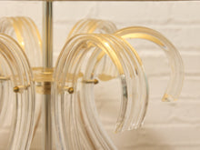 Sculptural Glass Loop Table Lamp with Clear Curved Base and Linen Shade