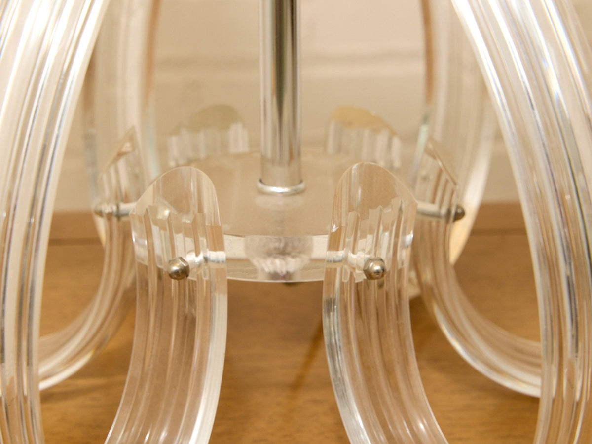 Sculptural Glass Loop Table Lamp with Clear Curved Base and Linen Shade