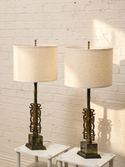 Pair of Brutalist Steel Table Lamps with Sculptural Geometric Bases