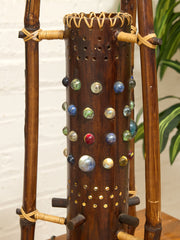 Vintage 1970s Bamboo & Rattan Sculptural Table Lamp with Glass Cabochons