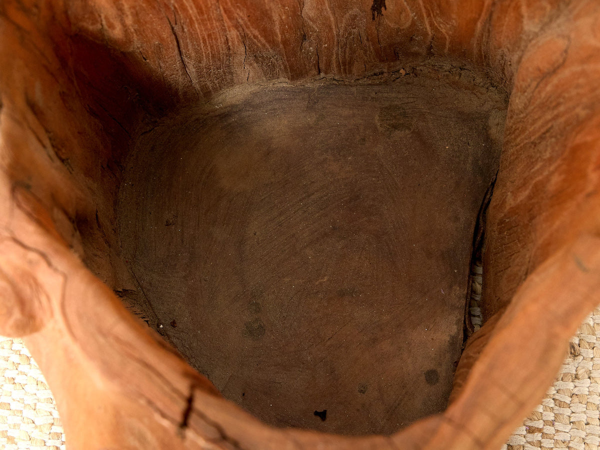 Vintage Rustic Hand-Carved Log Wood Bucket with Handle