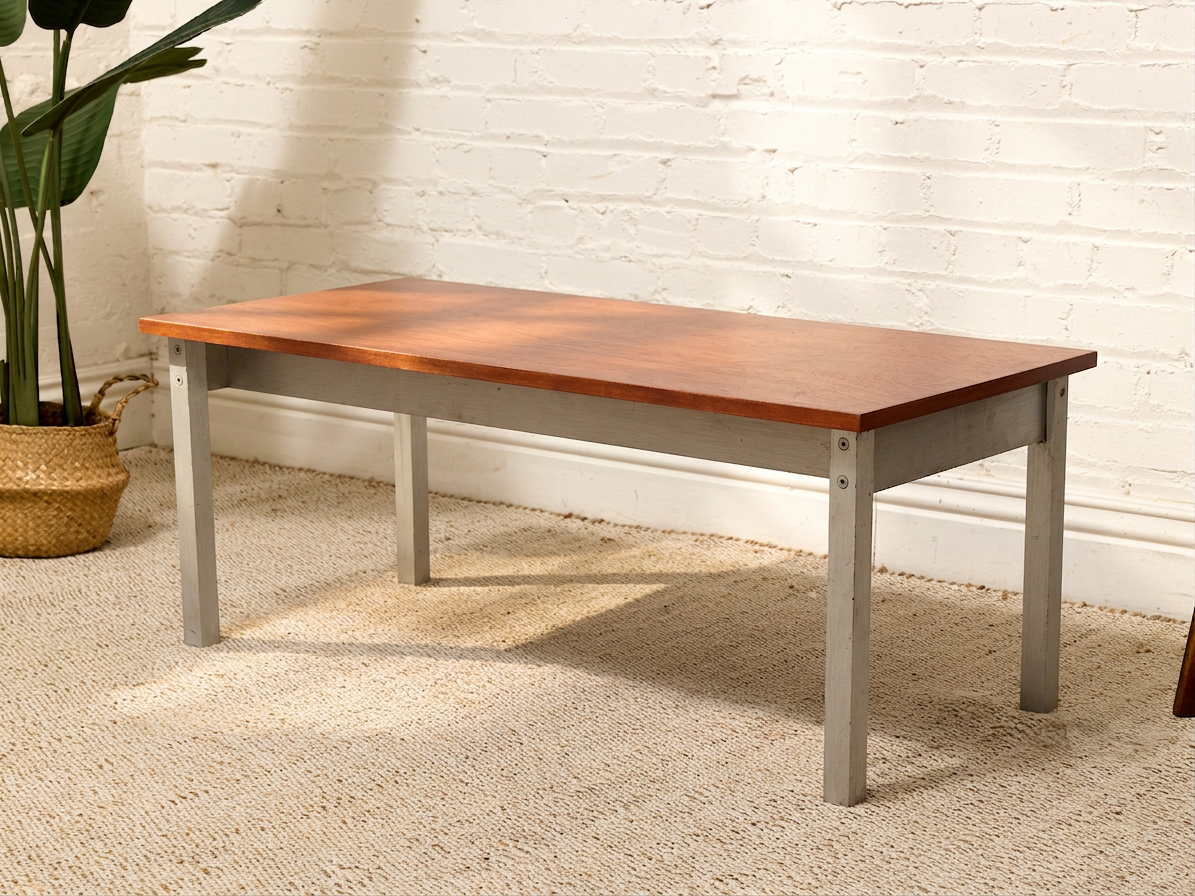 Vintage Modernist Wood and Metal Coffee Table