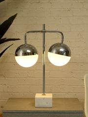 70s Style Double Globe Chrome Table Lamp with Marble Base
