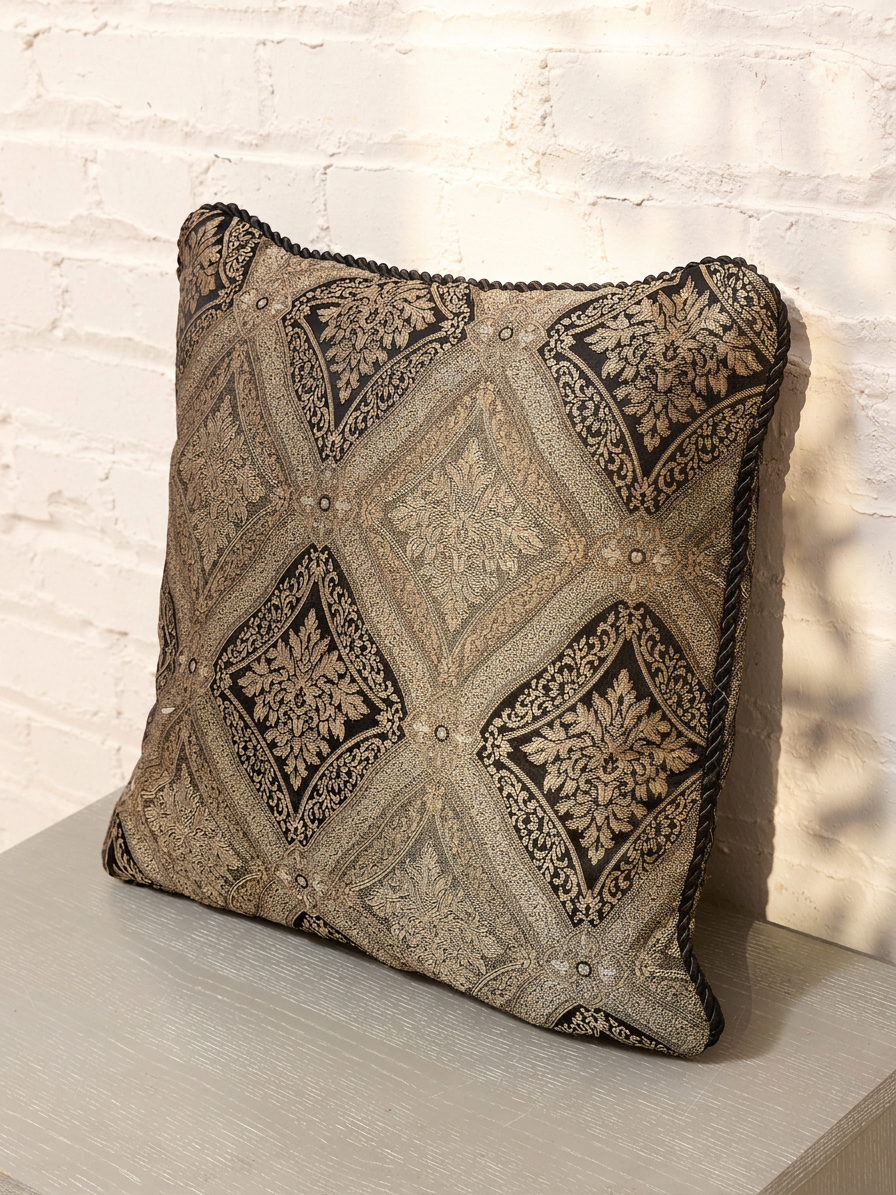 Palazzo Damask Accent Pillow with Black Cord Trim