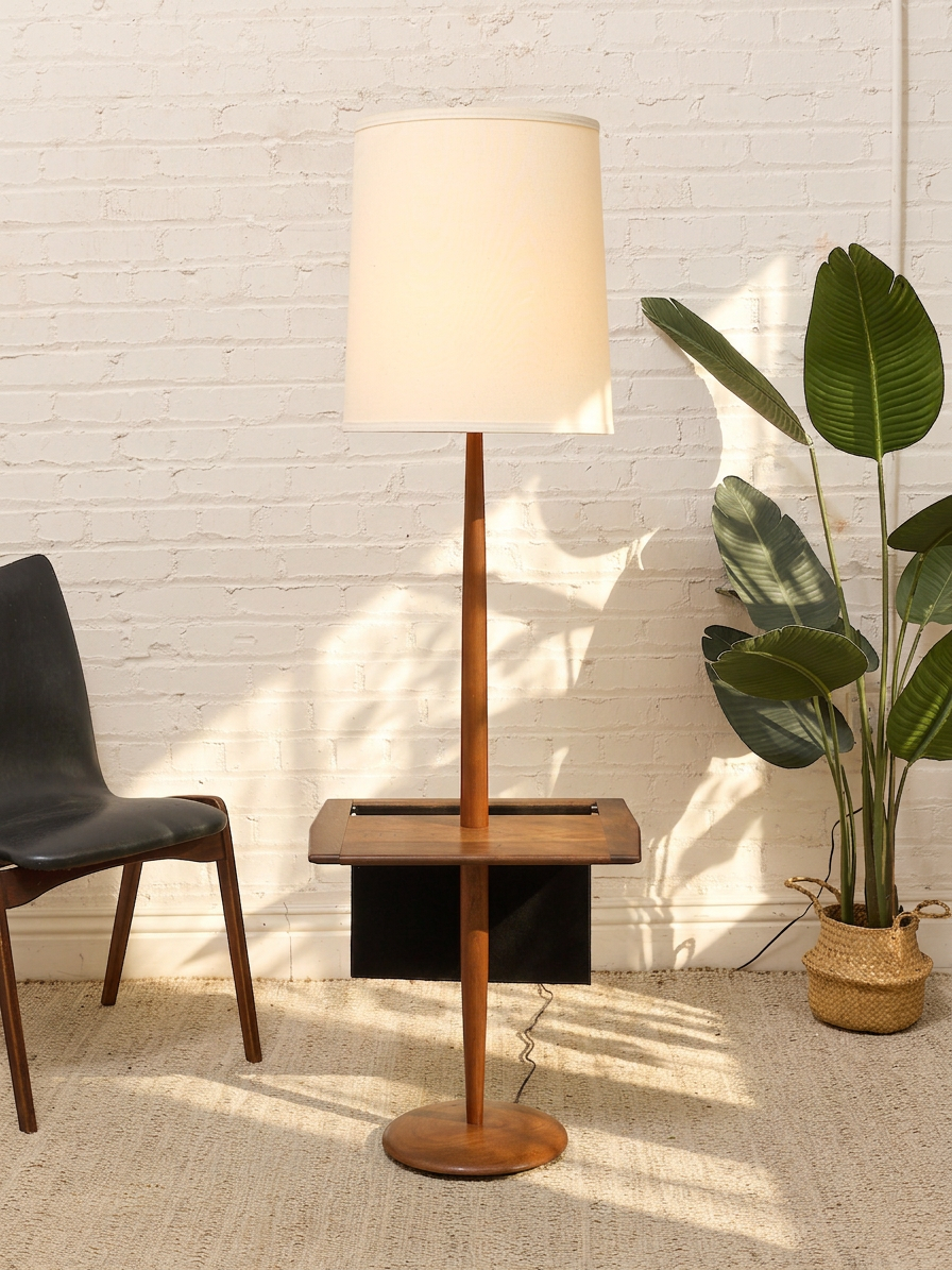 Vintage Richard Barr for Laurel Walnut Floor Lamp with Integrated Table
