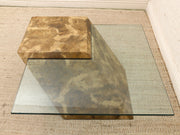 Postmodern Sculptural Glass Coffee Table with Mottled Stone Finish