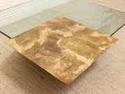 Postmodern Sculptural Glass Coffee Table with Mottled Stone Finish