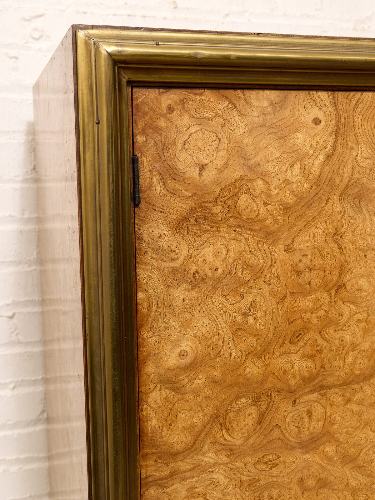 Vintage Mastercraft Burl Wood & Brass Tall Armoire