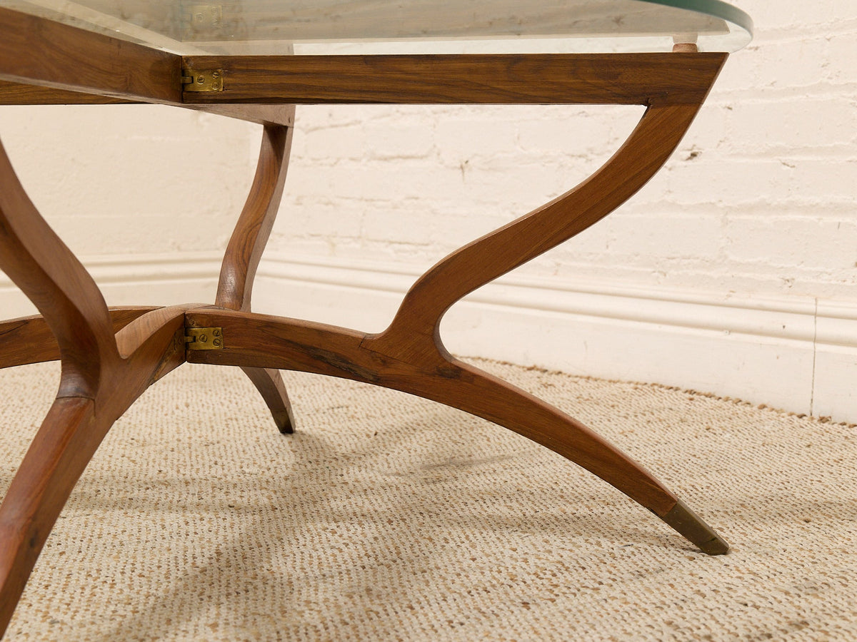 Vintage Mid-Century Modern Sculptural Wood & Glass Coffee Table