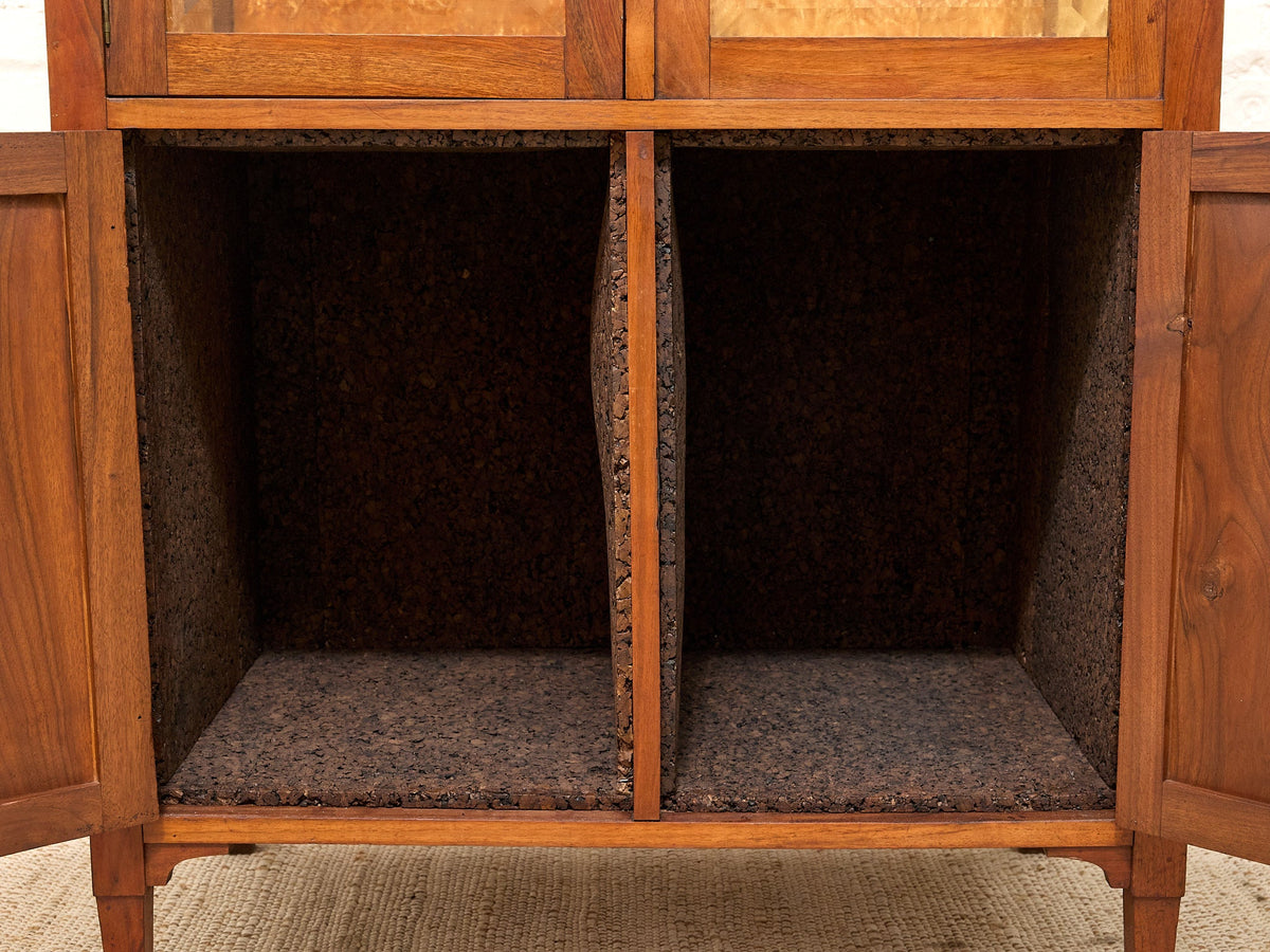Antique Arts & Crafts Display Cabinet with Glass Top & Paneled Storage