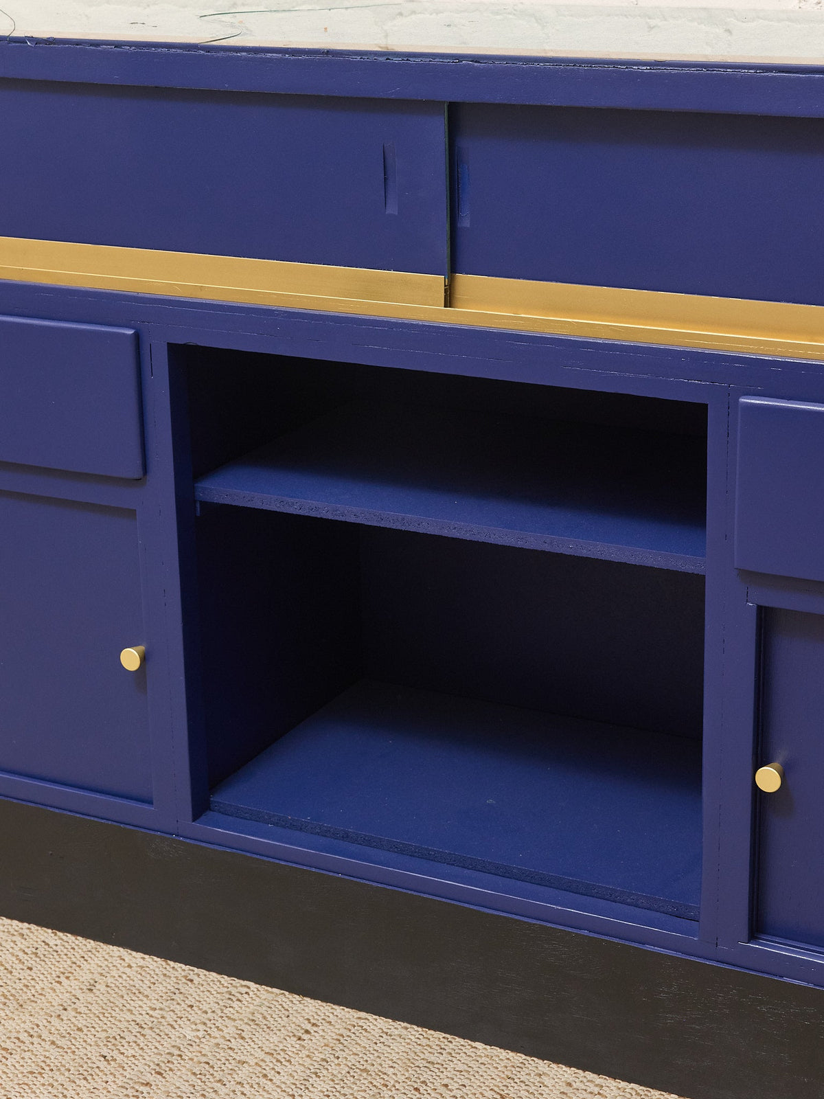 Vintage Blue and Gold Glass Display Counter - Retail Showcase