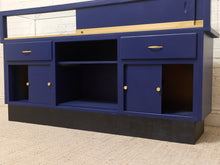 Vintage Blue and Gold Glass Display Counter - Retail Showcase