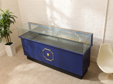 Vintage Blue and Gold Glass Display Counter - Retail Showcase