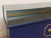 Vintage Blue and Gold Glass Display Counter - Retail Showcase