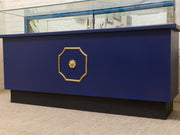 Vintage Blue and Gold Glass Display Counter - Retail Showcase