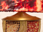 Vintage Beaded Sculptural Table Lamp with Amber Resin Shade