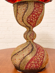 Vintage Beaded Sculptural Table Lamp with Amber Resin Shade