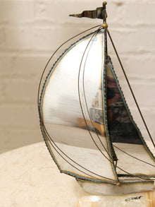 Mid-Century Metal Sailboat Sculpture on Quartz Stone Base