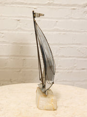 Mid-Century Metal Sailboat Sculpture on Quartz Stone Base