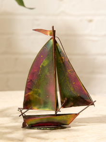 Mid-Century Iridescent Metal Sailboat Sculpture