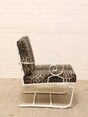 Vintage Leopard Print Lounge Chairs with White Scroll Arms