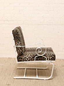 Vintage Leopard Print Lounge Chairs with White Scroll Arms