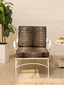 Vintage Leopard Print Lounge Chairs with White Scroll Arms