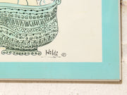 Vintage Whimsical Hippo Among Flowers Illustration