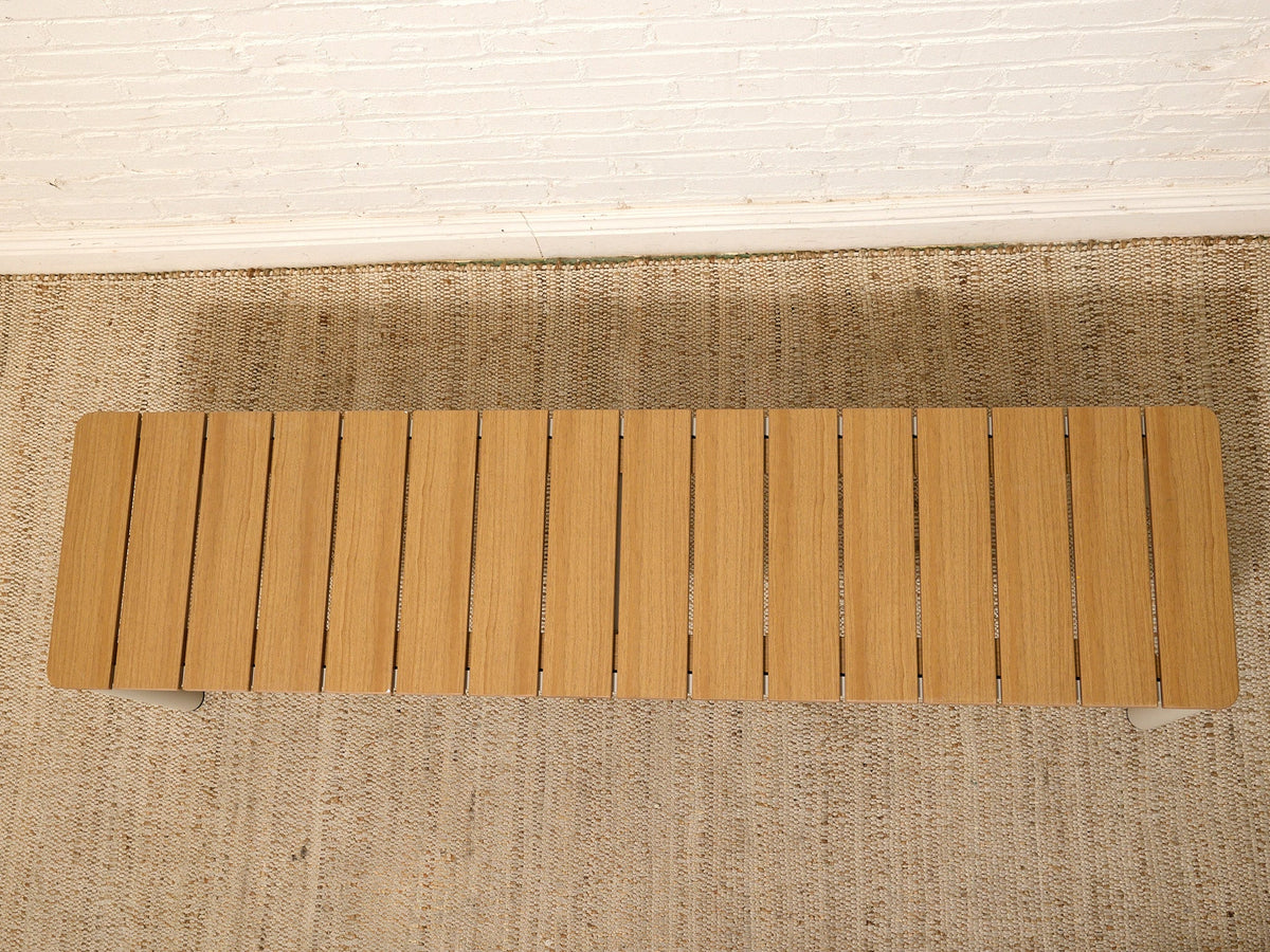 Modern Faux Teak Slatted Composite Outdoor Bench