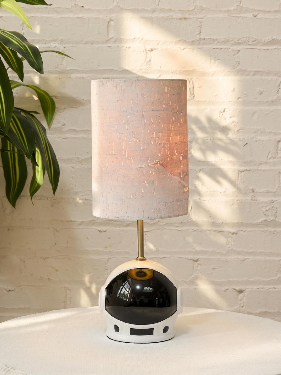 Vintage Astronaut Helmet Table Lamp with Tall Fabric Shade