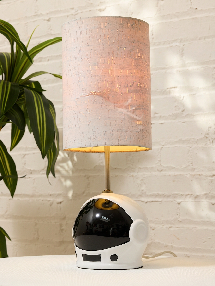 Vintage Astronaut Helmet Table Lamp with Tall Fabric Shade