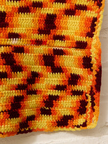 Vintage 1970s Crochet Afghan Throw in Orange, Yellow & Brown